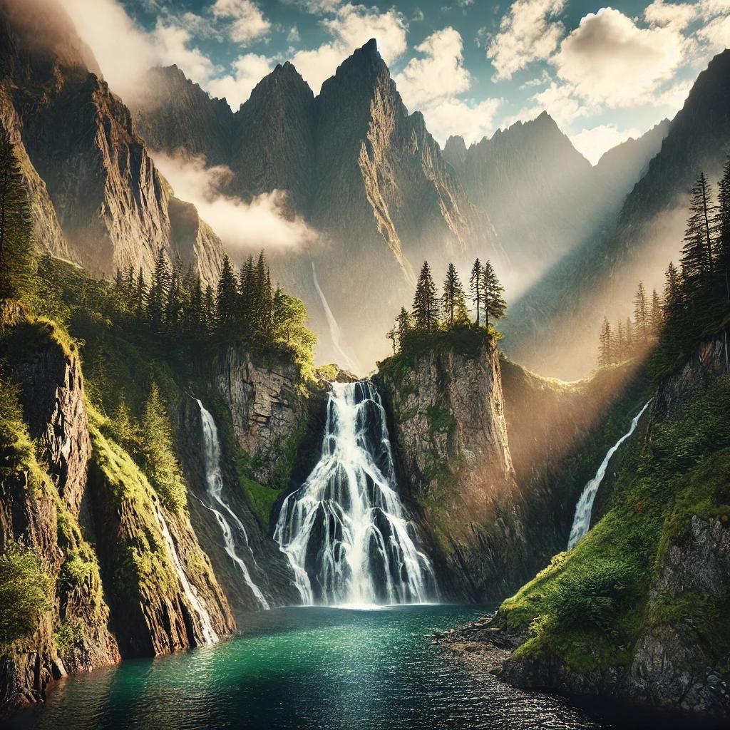 Cascada en la Montaña – Foto Antigua